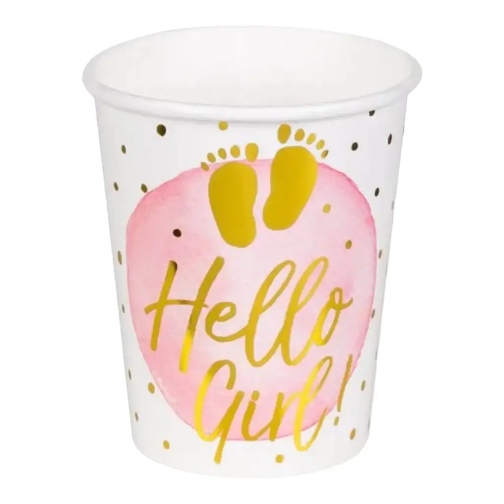 Gobelet en carton Hello Girl rose (lot de 10)