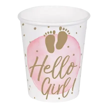 Gobelet en carton "Hello Girl" rose (lot de 10)