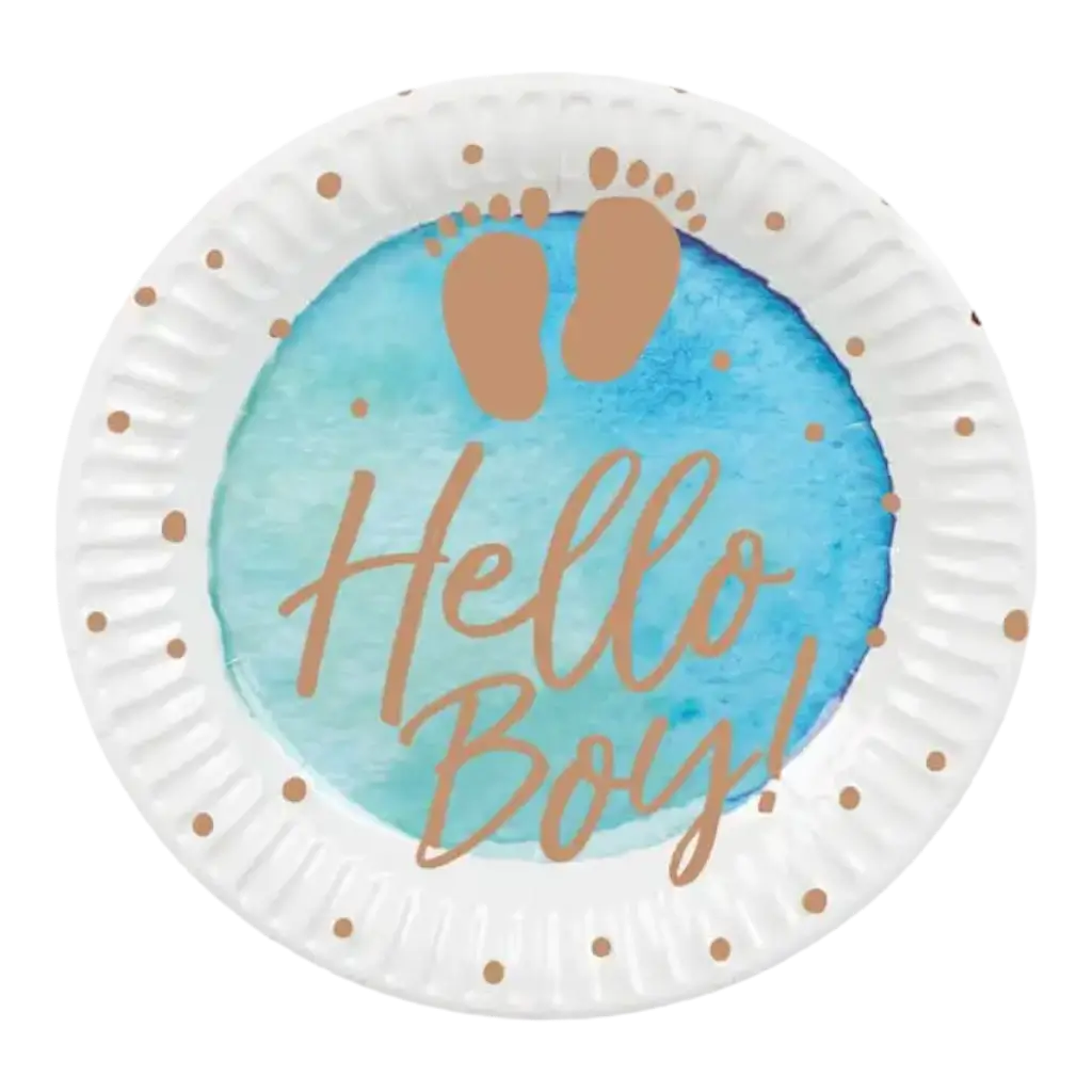 Assiettes en carton "Hello Boy" bleues (lot de 10)