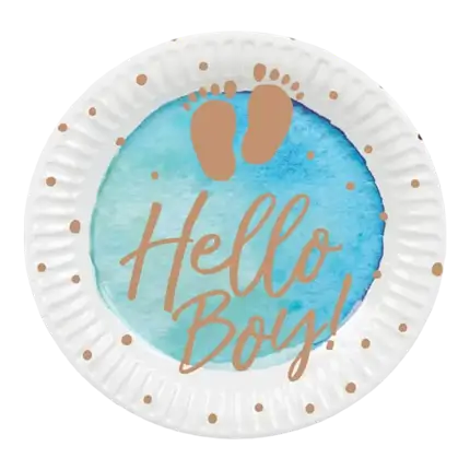 Assiettes en carton "Hello Boy" bleues (lot de 10)