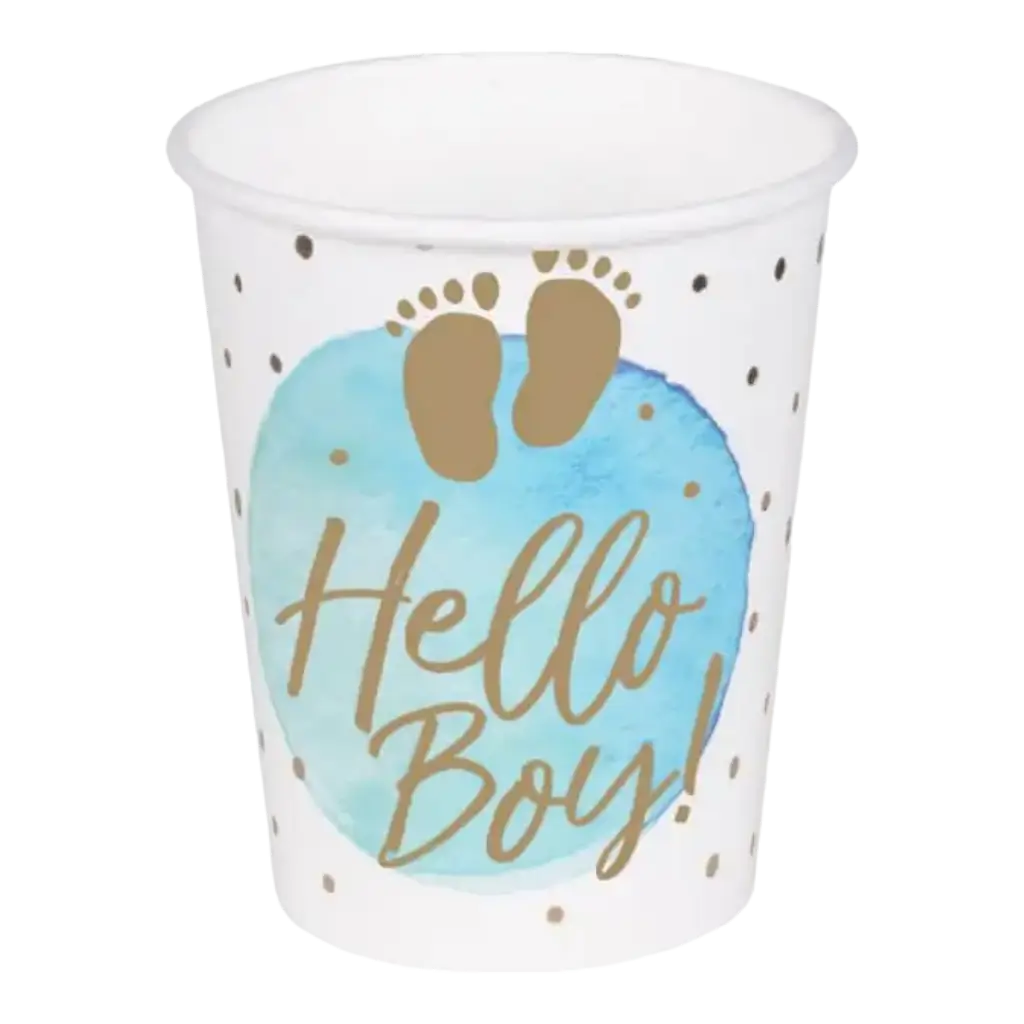 Gobelet en carton "Hello Boy" bleu(lot de 10)
