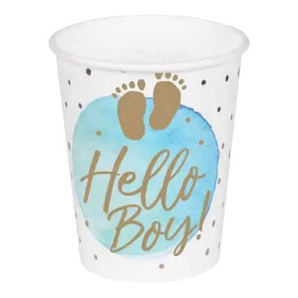 Gobelet en carton "Hello Boy" bleu(lot de 10)