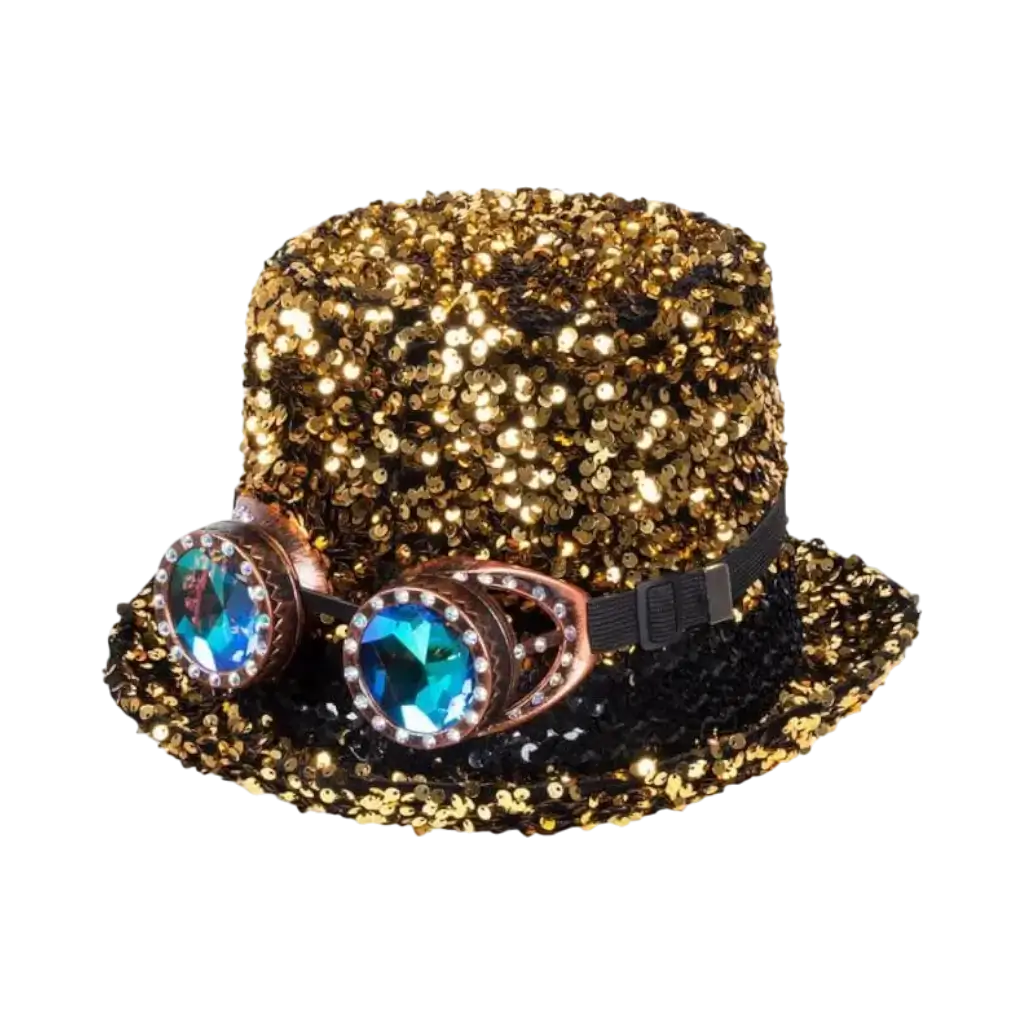 Chapeau Steampunk à strass dorée