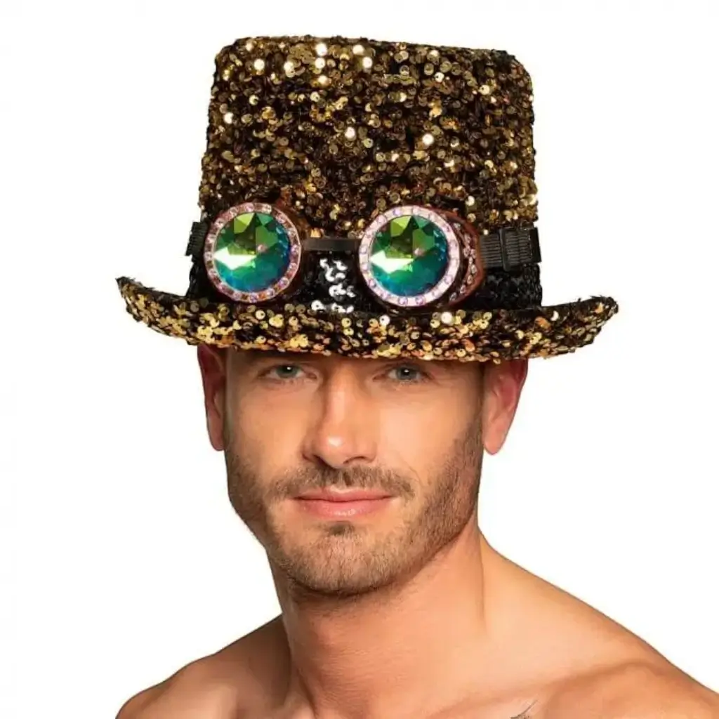 Chapeau Steampunk à strass dorée