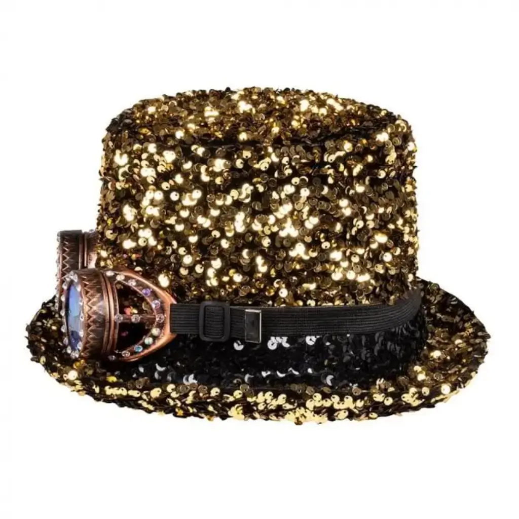 Chapeau Steampunk à strass dorée