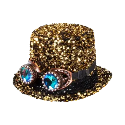 Chapeau Steampunk à strass dorée