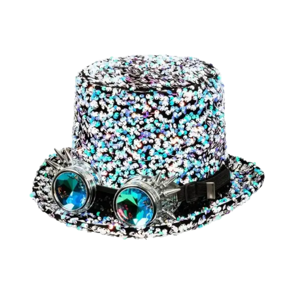 Chapeau Steampunk à strass argenté