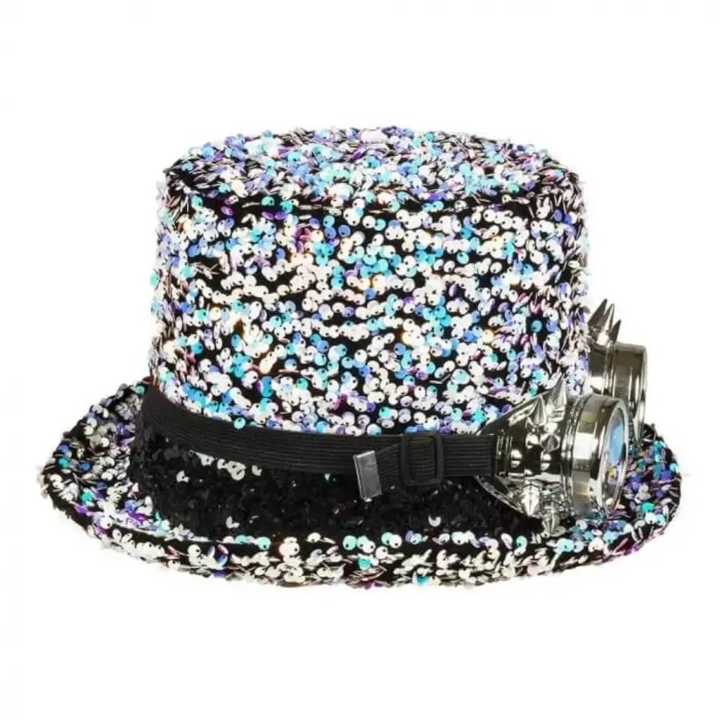 Chapeau Steampunk à strass argenté