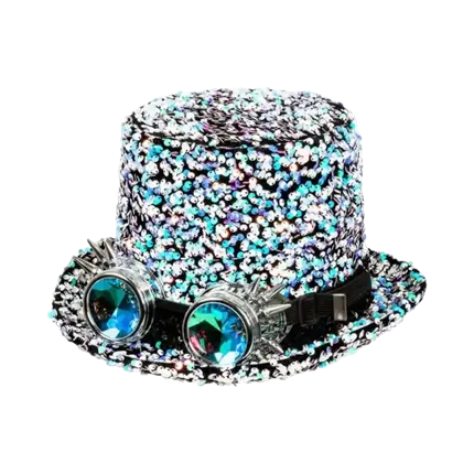 Chapeau Steampunk à strass argenté