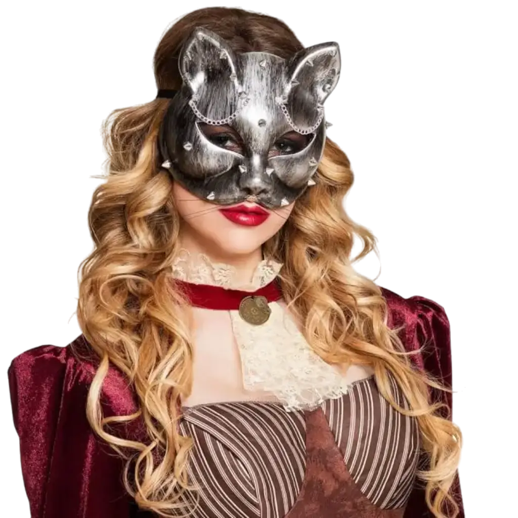 Masque Steampunk de chat argenté
