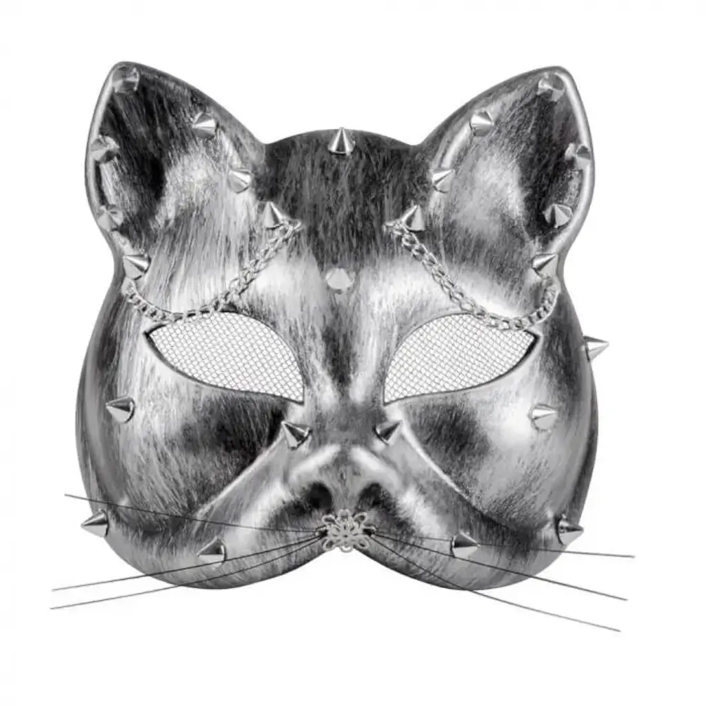 Masque Steampunk de chat argenté