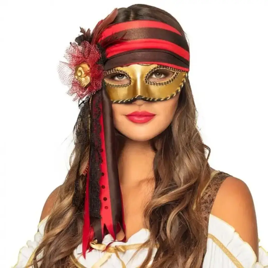 Masques Vénitien Pirate Doré, Rouge et Noir