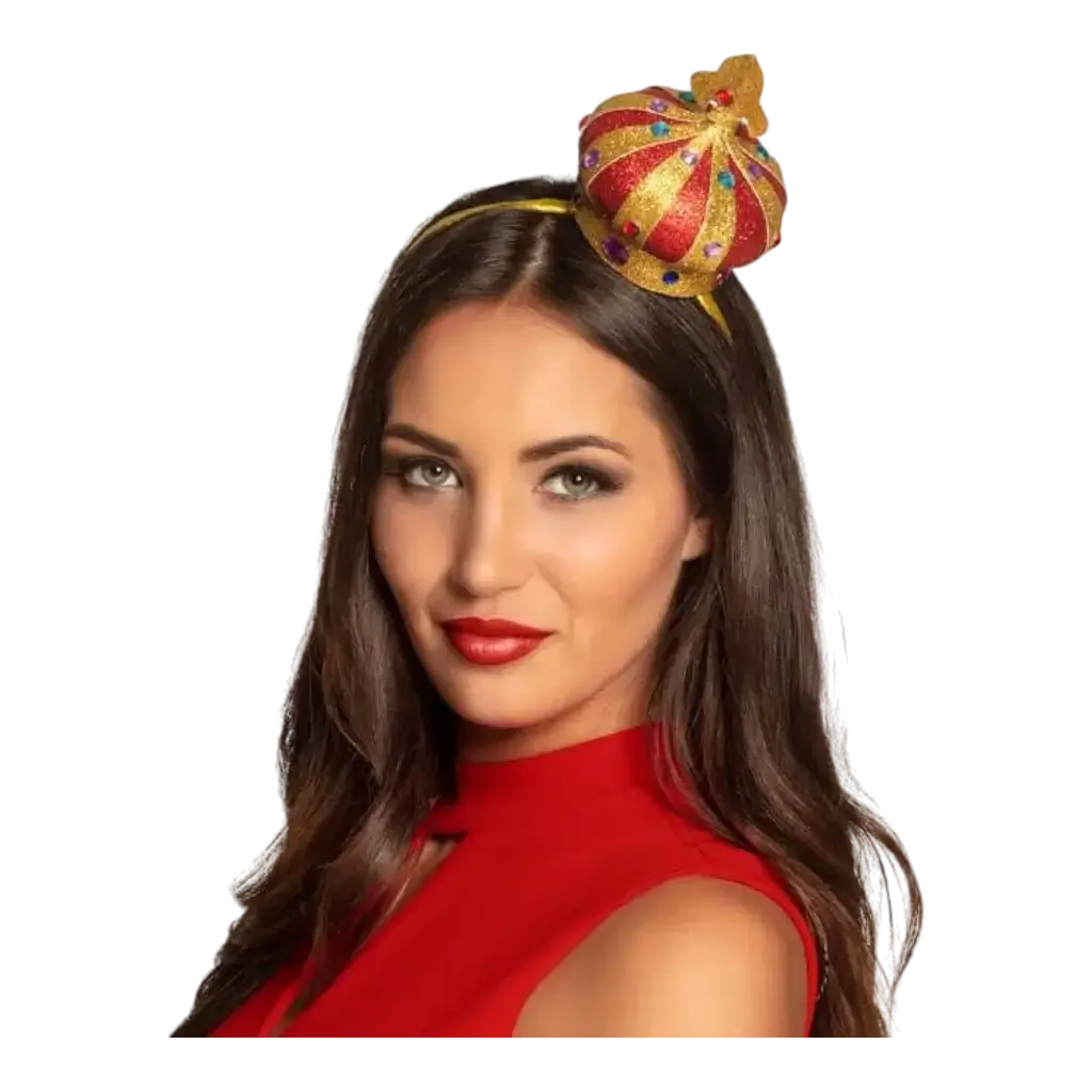 Serre-tête Couronne d&#39;or et rouge pailleté 