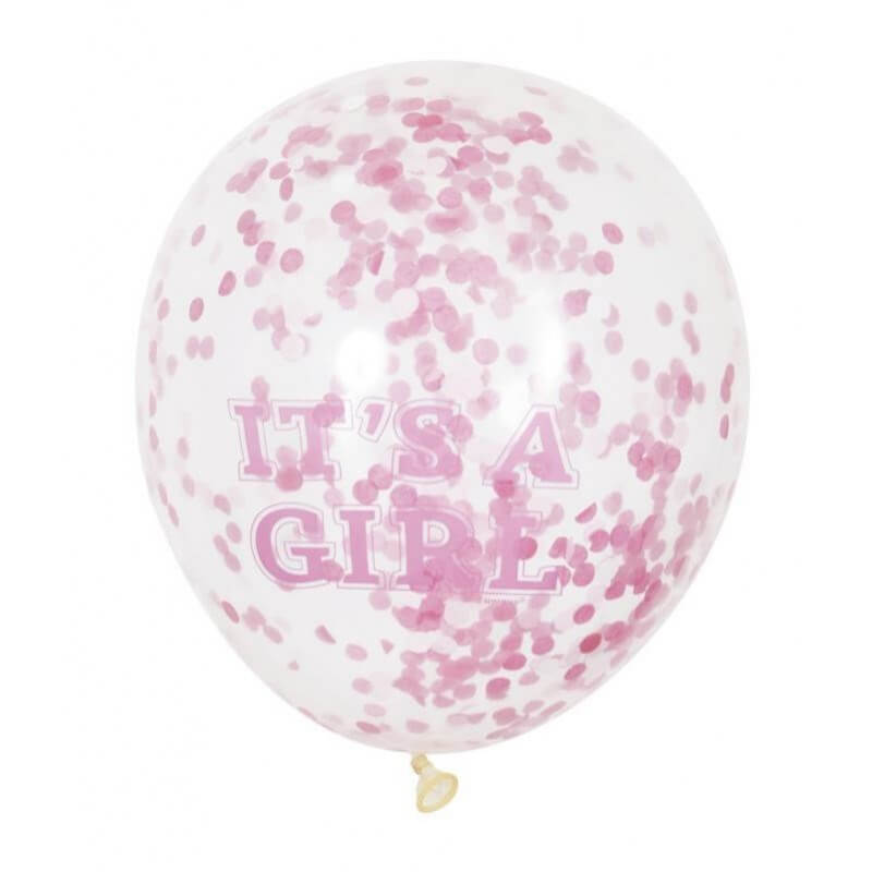 Ballon Transparent avec Confettis Rose x6- Its a Girl - 30cm