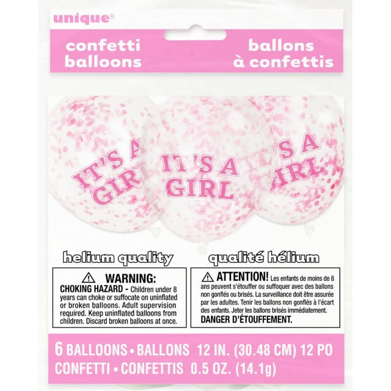 Ballon Transparent avec Confettis Rose x6- Its a Girl - 30cm