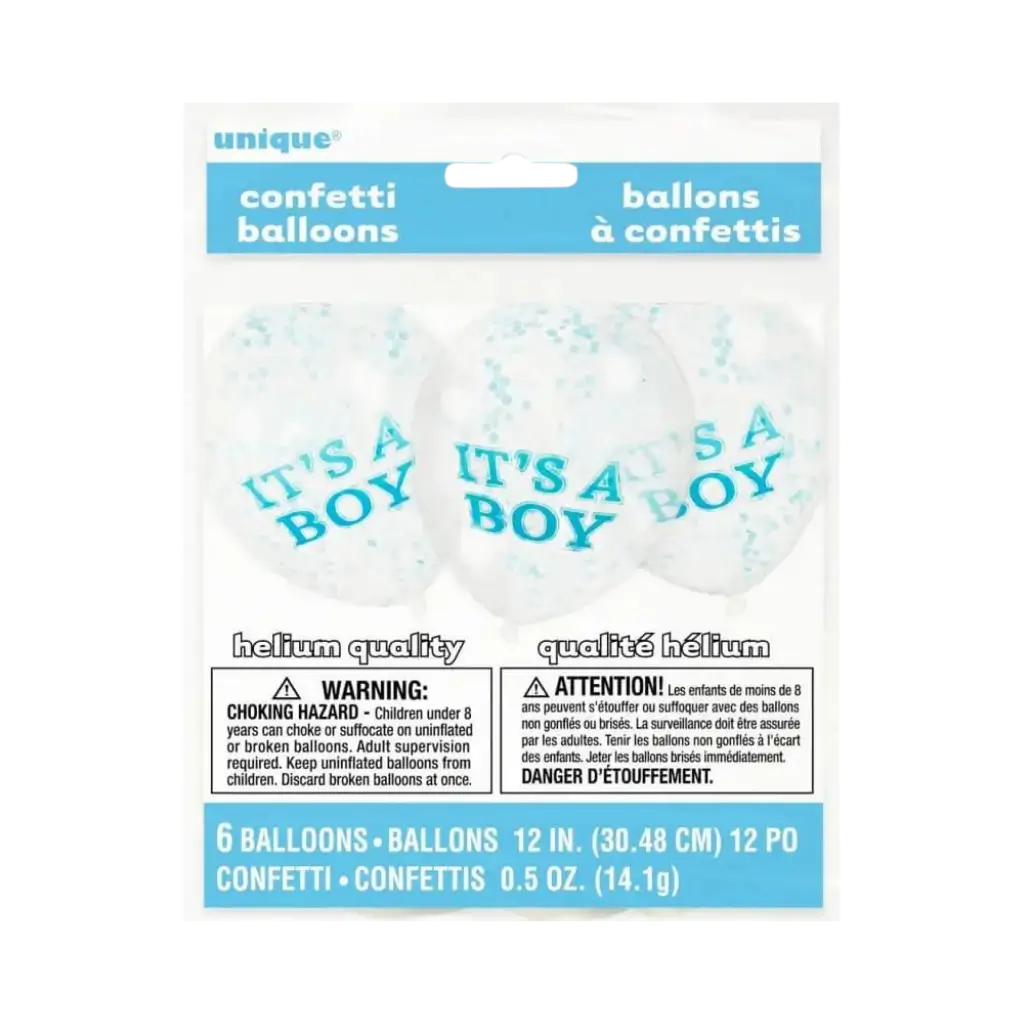 Ballon Transparent avec Confettis Bleu x6- Its a BOY- 30cm