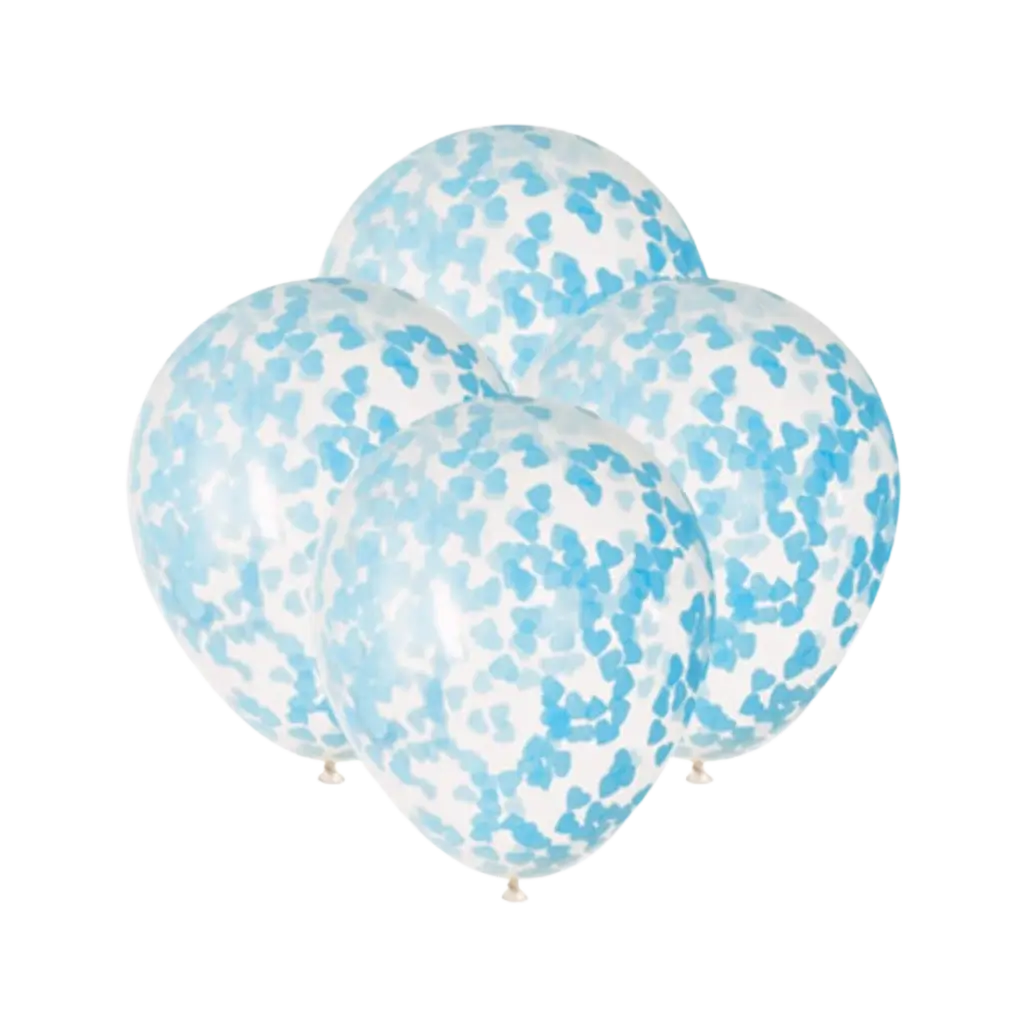 Ballons 40cm avec confettis cœur bleu - Lot de 5