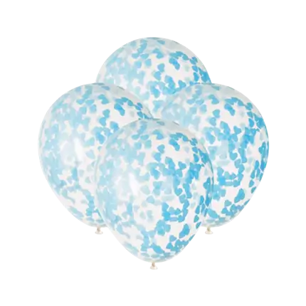 Ballons 40cm avec confettis cœur bleu - Lot de 5