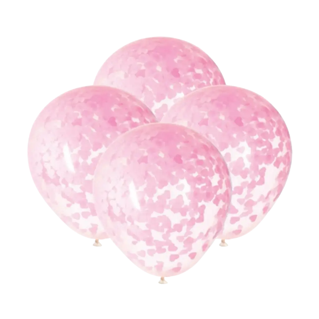 Ballons 40cm avec confettis cœur rose - Lot de 5