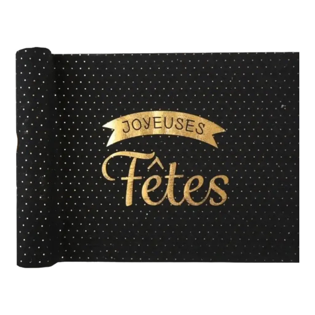 Chemin de table en coton Joyeuses Fêtes - Noir - 3m*28cm