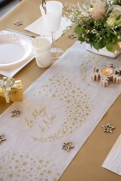 Chemin de table en coton Magie de Noël - Blanc- 3m*28cm : Décoration Table  Noël sur Sparklers Club