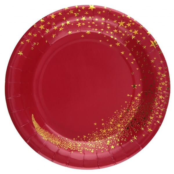 Assiette en carton "Magie de Noël" x10- Rouge -  ø22.5cm 