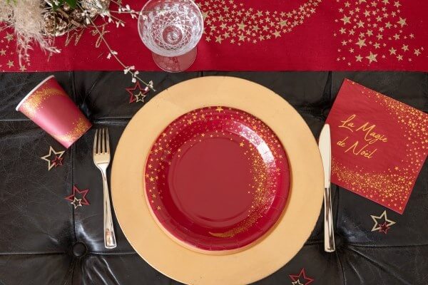Assiette en carton "Magie de Noël" x10- Rouge -  ø22.5cm 