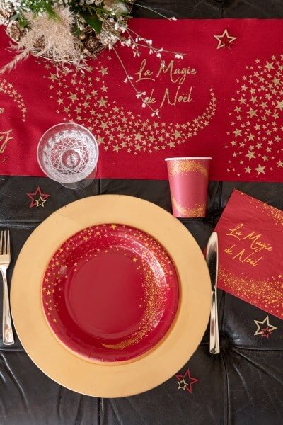 Assiette en carton "Magie de Noël" x10- Rouge -  ø22.5cm 