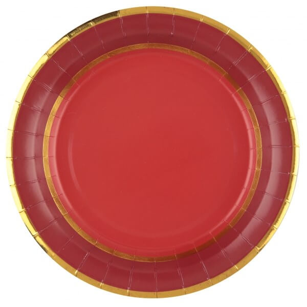 Assiette en carton "Noël Chic " x10- Rouge/Or -  ø22.5cm 