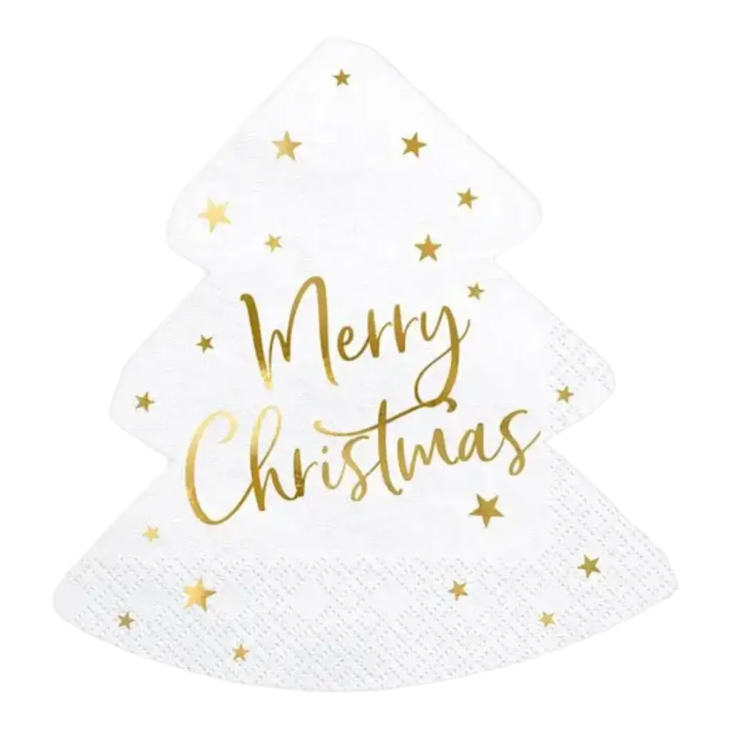 Serviette en papier forme Sapin Merry Christmas (Lot de 20)