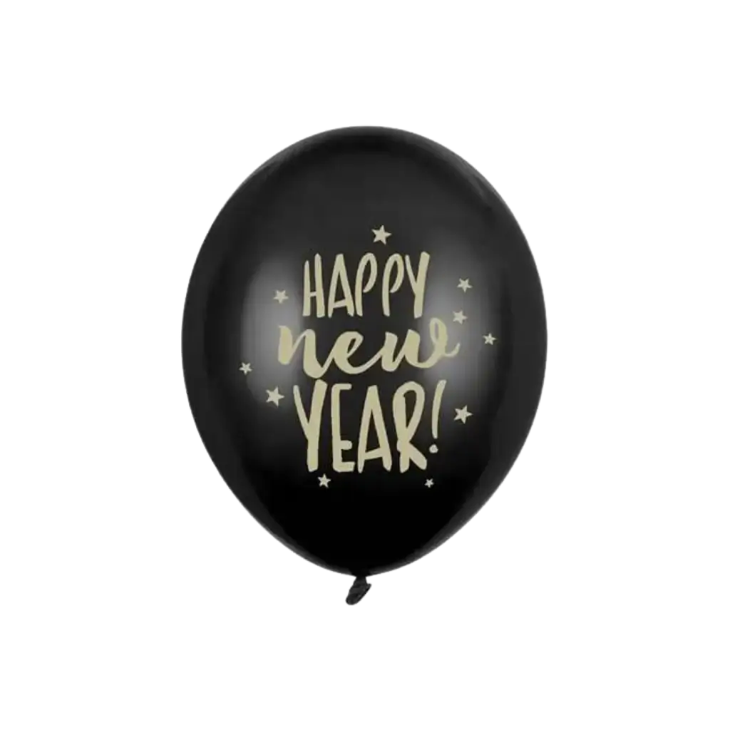 Ballon Noir & Or Happy New Year - Lot de 6