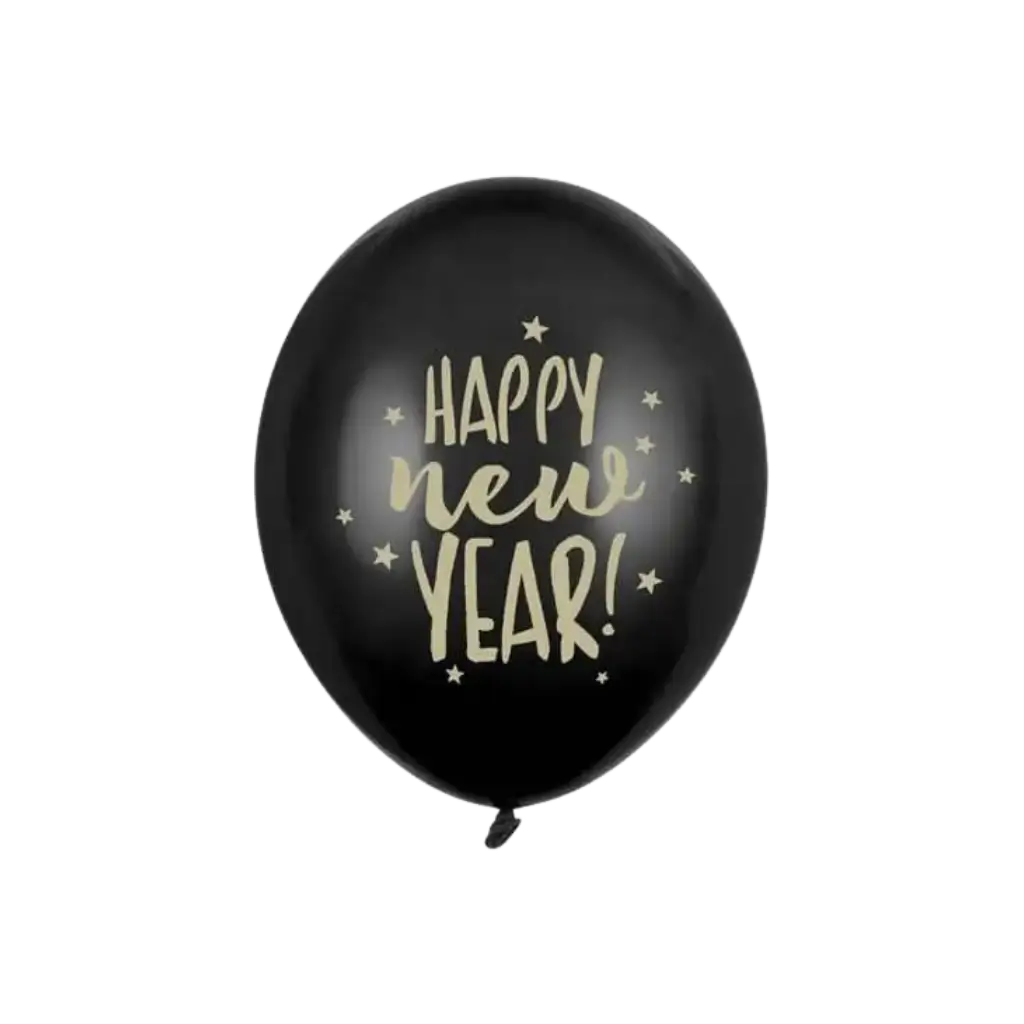 Ballon Noir &amp; Or Happy New Year - Lot de 6