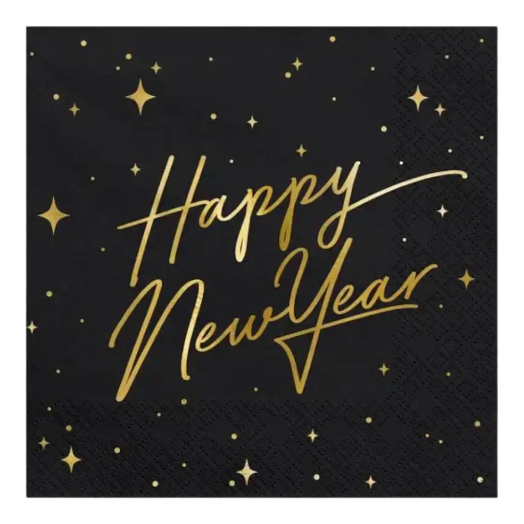 Serviette en papier Happy New Year  - Noir - Lot de 20