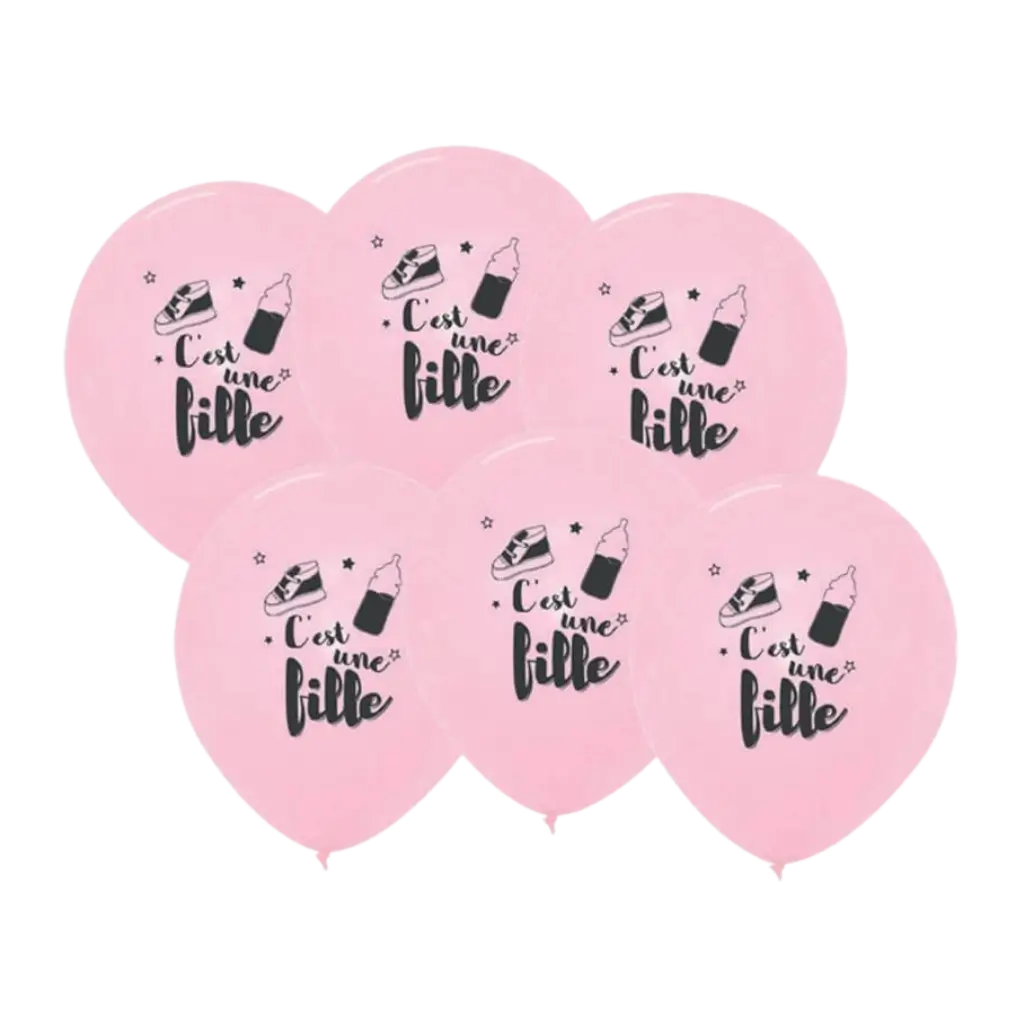 Ballons Rose - C&#39;est Une Fille - 30cm - Lot de 6