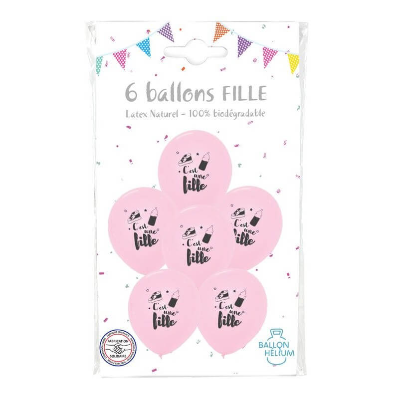 Ballons Rose - C'est Une Fille - 30cm - Lot de 6