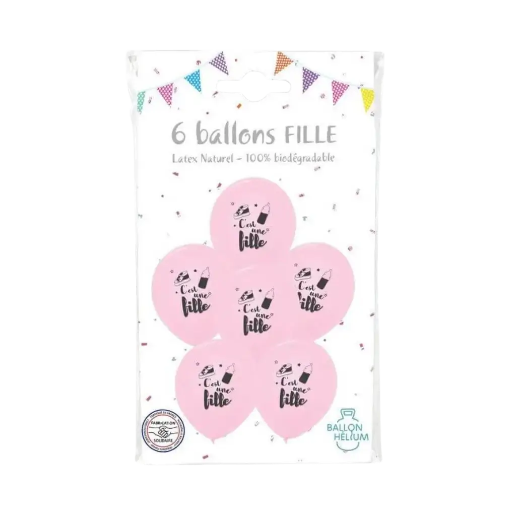 Ballons Rose - C&#39;est Une Fille - 30cm - Lot de 6