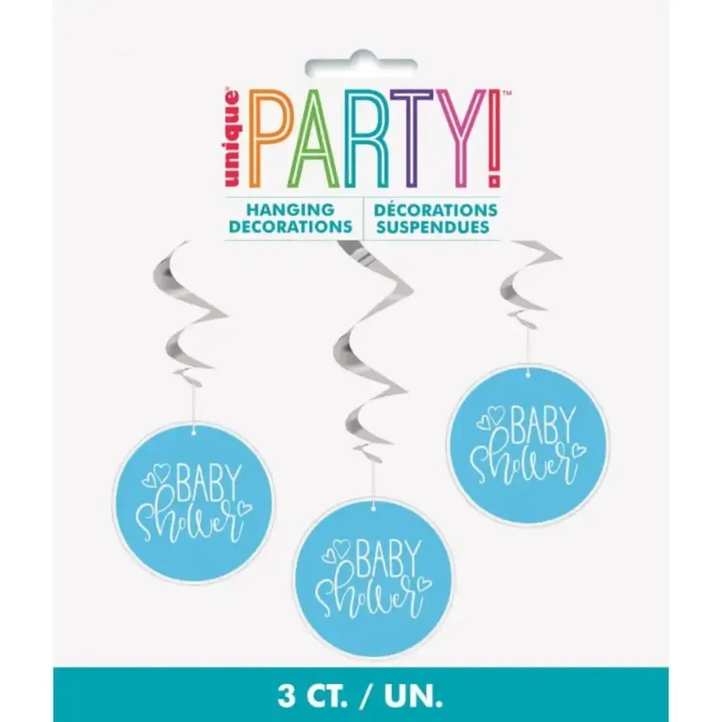 3 Suspensions Bleues &amp; Argentées - Baby Shower Garçon