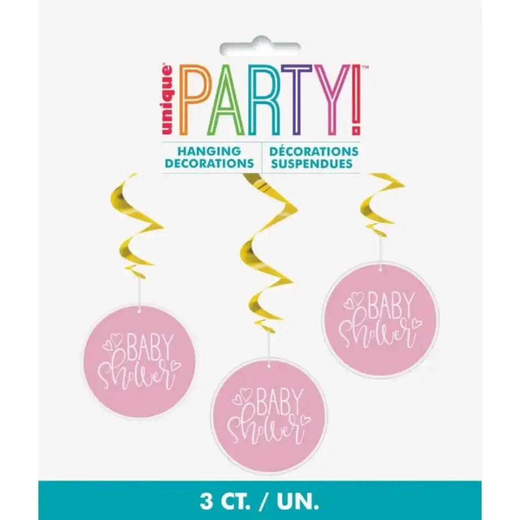 3 Suspensions Roses &amp; Dorées- Baby Shower Fille