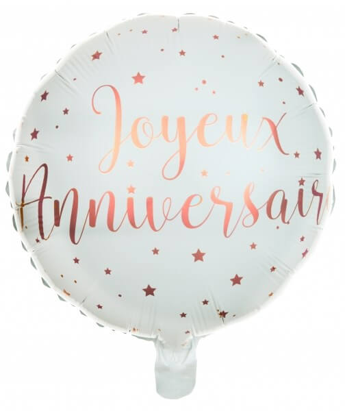 Ballon Joyeux Anniversaire Blanc/Or Rose ø45cm : Ballon hélium