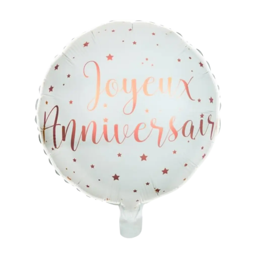 Ballon Joyeux Anniversaire Blanc/Or Rose ø45cm 