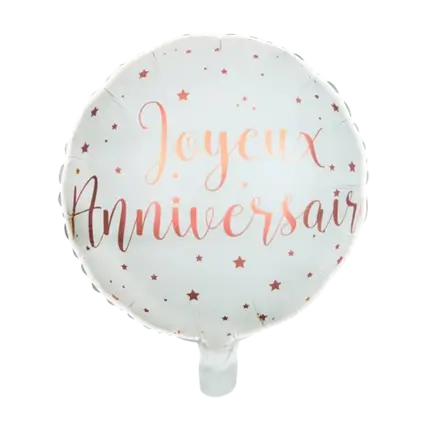 Ballon Joyeux Anniversaire Blanc/Or Rose ø45cm