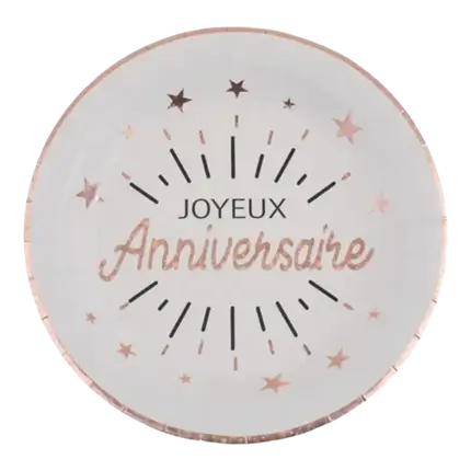 Assiette Joyeux Anniversaire Or Rose (lot de 10)