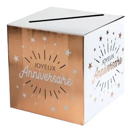 Urne en papier Joyeux Anniversaire Or Rose/Blanc