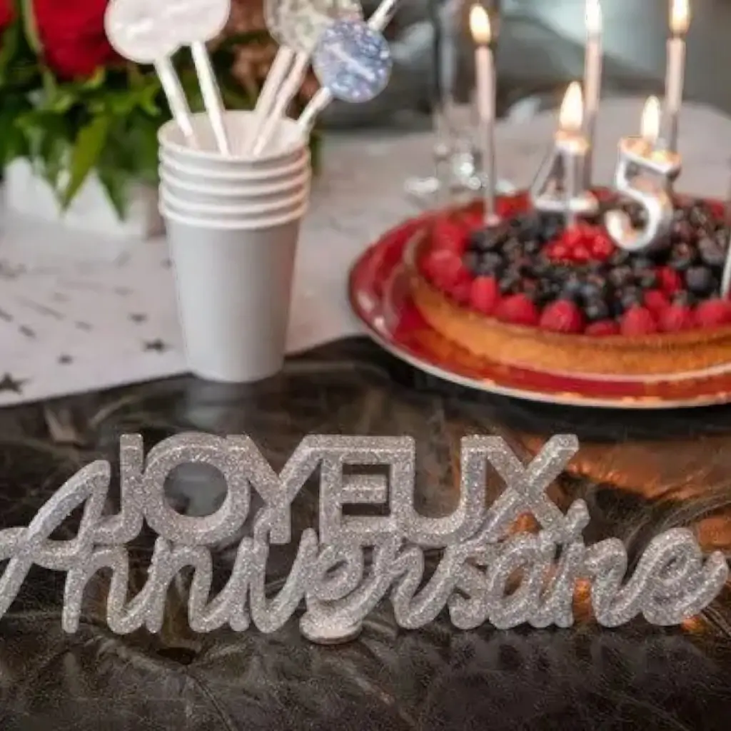 Lettres pailetées Joyeux Anniversaire - Argent-32x2.5x9 cm
