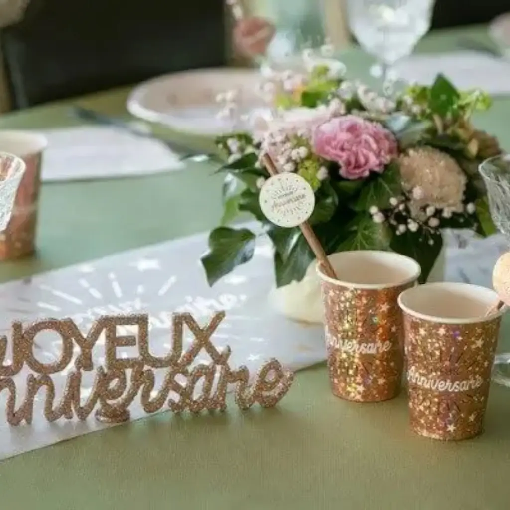 Lettres pailetées Joyeux Anniversaire-Or Rose-32x2.5x9 cm