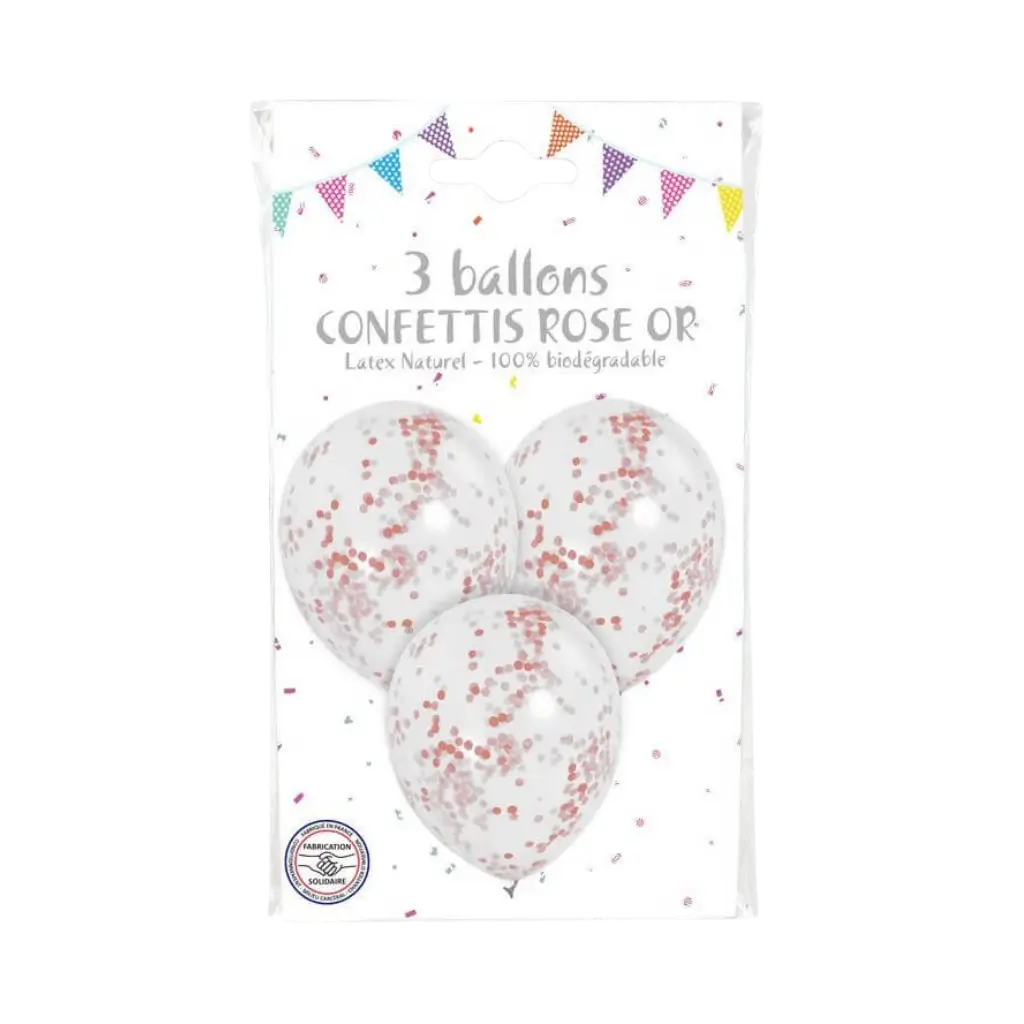 Lot de 3 Ballons Confettis Rose Gold