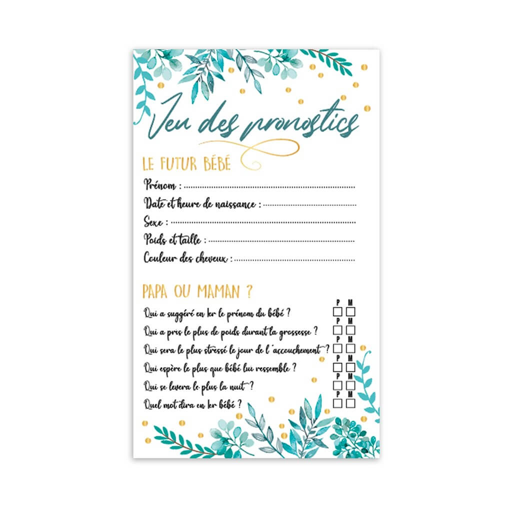 JEU DES PRONOSTICS - GENDER REVEAL - 6 PAGES 