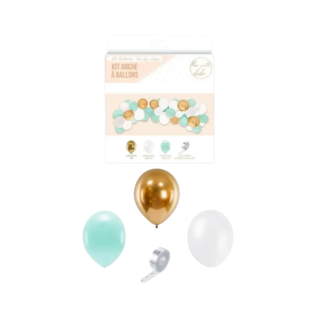 Kit  40 Ballons pour Arche Baby Boy - Vert/Blanc/Or