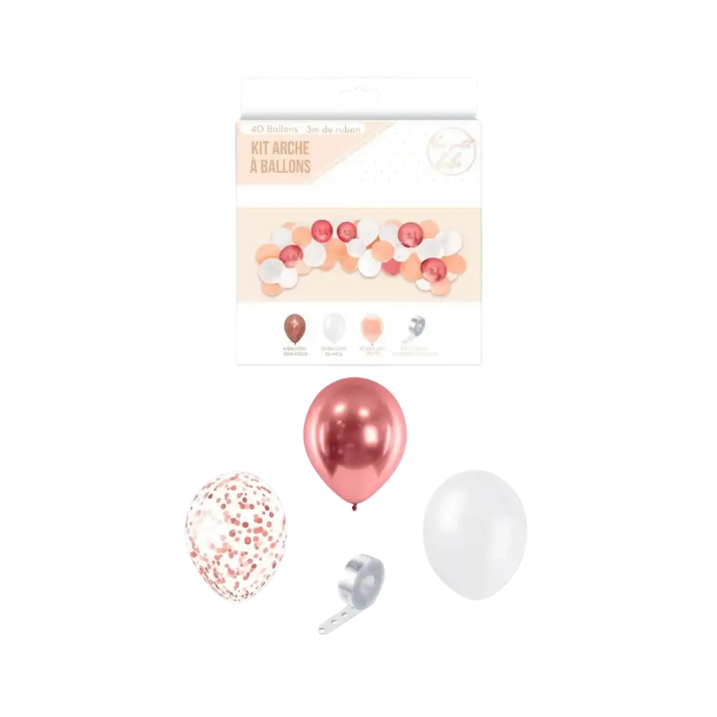Kit 40 Ballons pour Arche Baby Girl - Blanc/ Rose/ Or Rose