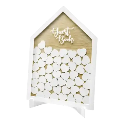Livre d'or en bois - Maison & 50 coeurs